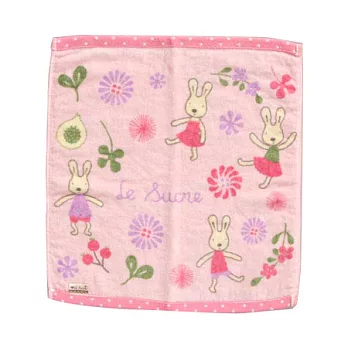le sucre 法國兔印花方毛巾-粉紅