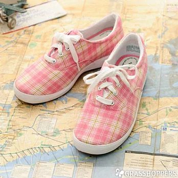 【美國Grasshoppers】學院之星綁帶休閒帆布鞋-女8粉紅格