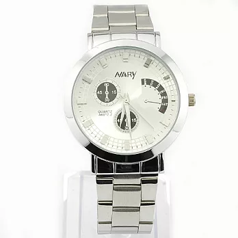 【Seoul Show】時時刻刻面仿三眼不銹鋼手錶(白色-男錶)