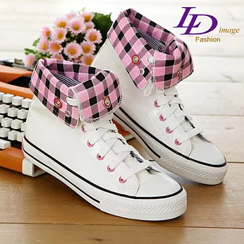 【LD image】風格百變˙漆皮長筒2WAY帆布鞋_39粉白