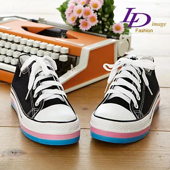 【LD image】時髦穿搭-復古帆布˙彩色厚底˙帆布鞋_39黑