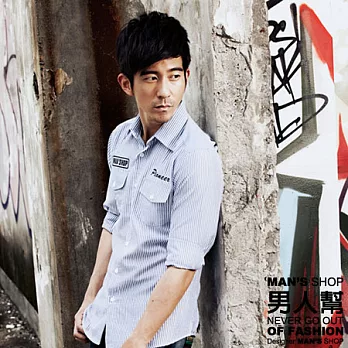 【男人幫 】S5161【學院風條紋軍裝長袖襯衫】L藍色