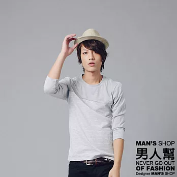 【男人幫 】T5510【百搭簡約條紋拼接長袖T恤】XL灰色