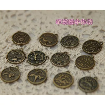 【古銅色-Q922雙面十二星座吊墜】