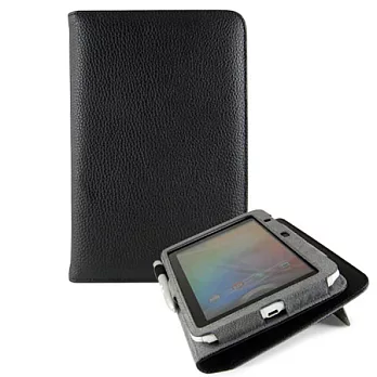 HTC Flyer 專用手工真皮荔枝紋簡約時尚皮套-贈送保護套+保護貼時尚黑