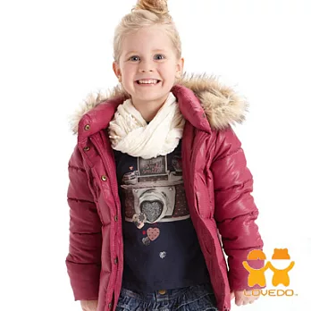 【LOVEDO-艾唯多童裝】餅乾格子 毛毛連帽鋪棉外套(桃)105紫色