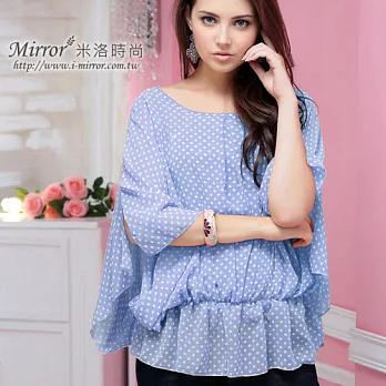 【Mirror米洛時尚】 甜美圓點收腰雪紡上衣MIT台灣製造S藍色