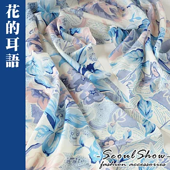 【Seoul Show】韓版高質感 　羊毛流蘇圍巾/披肩 –花的耳語(藍色)