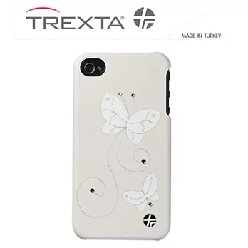 Trexta Snap on Crystal系列-iPhone4/4S 土耳其時尚精品真皮水鑽背蓋式保護殼附螢幕保護貼純淨白