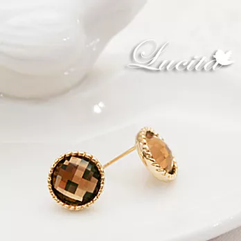 Lucita 溫暖的氣息 咖啡金色大寶石 金色包邊耳環(針式)