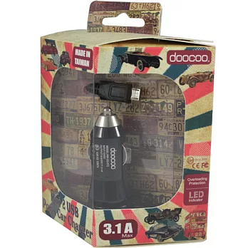 doocoo 3.1A 雙輸出 micro USB 車用充電組黑色