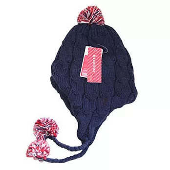 彩球麻花護耳保暖毛線帽藏青