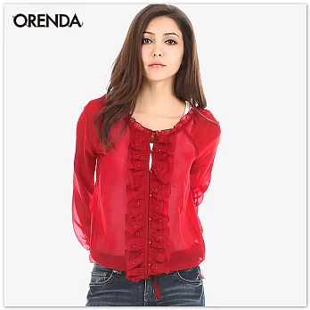 ORENDA 花朵珠繡雪紡上衣L紅