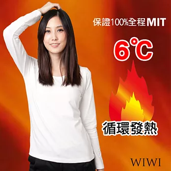 【WIWI】100%MIT輕柔刷毛圓領暖氣發熱衣(純淨白 女M-XL)M純淨白