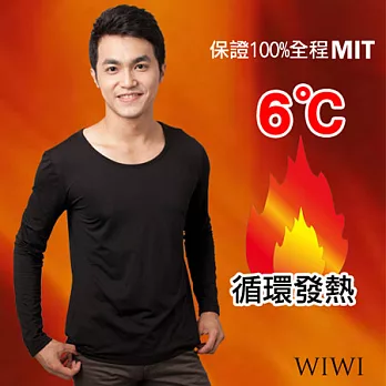【WIWI】100%MIT輕柔刷毛圓領暖氣發熱衣(經典黑 男M-XL)M經典黑