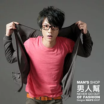 【男人幫 Man’s Shop】T5516＊竹節布圓領素面長袖T恤S玫红