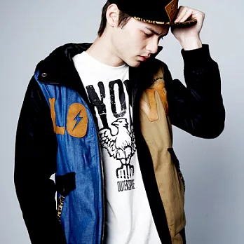 OUTERSPACE LOVE豹紋牛仔皮袖舖棉外套L拼接