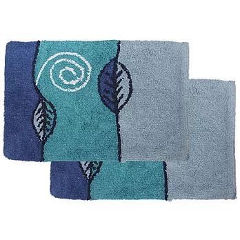 飄葉純棉止滑踏墊(二入)-湖藍