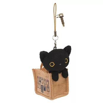 San-X 小襪貓貓町散步系列毛絨公仔螢幕擦吊飾。小小黑貓