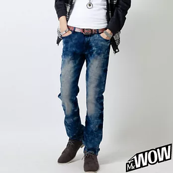 Mr.Wow美系都會雪花SLIM彈性小直筒牛仔褲XL藍色