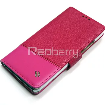 Redberry HTC J Butterfly (X920D) 雙料縫線 側掀(立架式)皮套蜜桃紅