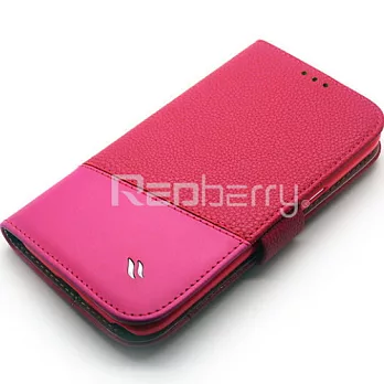 Redberry 三星 Galaxy Note 2 /N7100 雙料縫線 側掀(立架式)皮套蜜桃紅
