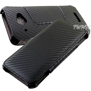 HTC J Butterfly 蝴碟機(X920D) 動感卡夢紋 側掀(立架式)皮套卡夢黑