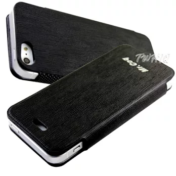 Apple iPhone 5 立體木紋 超薄側掀皮套神秘黑