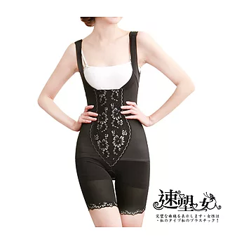【速塑女人】480D奈米竹炭高機能平腹翹臀連身塑身衣(長版)M黑色