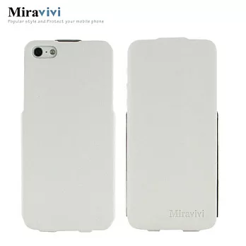 Miravivi iPhone 5 超薄型掀蓋式貂紋皮革保護皮套-純潔白