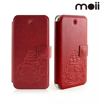 moii iPhone 5 復古壓紋薄型黏貼可立式筆記本皮套海盜風/紅色