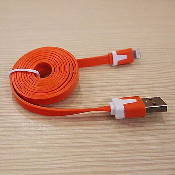 iPhone5/iPad4/iPad Mini 彩色繽紛傳輸充電窄扁線 (1m)豔橘