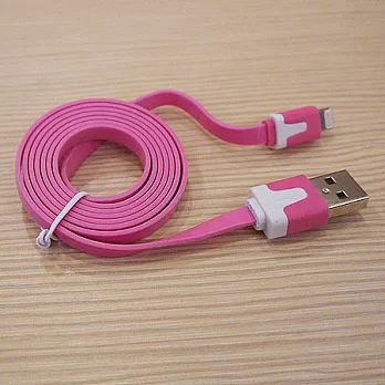 iPhone5/iPad4/iPad Mini 彩色繽紛傳輸充電窄扁線 (1m)粉紅