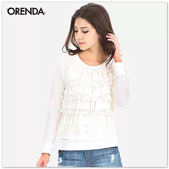 ORENDA 多層次雪紡裝飾上衣L米白