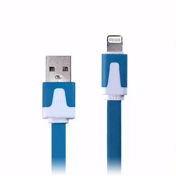 iPhone5/iPad mini專用 繽紛USB充電/傳輸扁線(1M)藍色