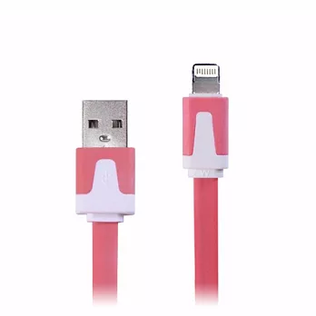 iPhone5/iPad mini專用 繽紛USB充電/傳輸扁線(1M)粉紅色