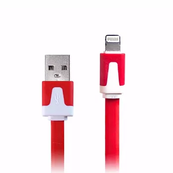 iPhone5/iPad mini專用 繽紛USB充電/傳輸扁線(1M)紅色