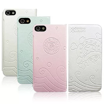 OneMagic iPhone5 航海王 側掀雨絲紋壓印皮套 喬巴旗幟款-粉