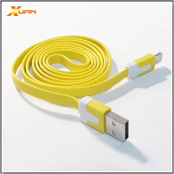 iPhone 5/iPad mini/iPad 4 專用彩色麵條型傳輸充電扁線（黃色）