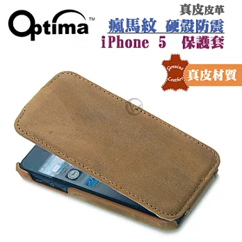 Optima 真皮瘋馬纹 iPhone 5 四角防撞 硬殼防震 保護套卡其金