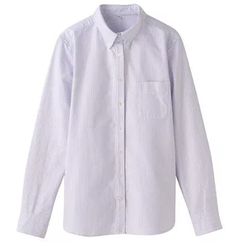 [MUJI 無印良品]女有機棉牛津襯衫S紫紋