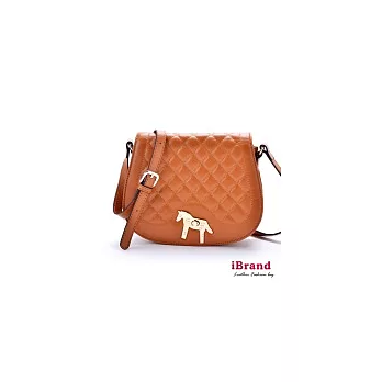 【iBrand 天然皮革】菱格紋牛皮配飾包雅緻駝