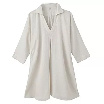 [MUJI 無印良品]女棉麻斜紋織附領長版衫S柔白