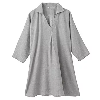 [MUJI 無印良品]女棉麻斜紋織附領長版衫S灰色