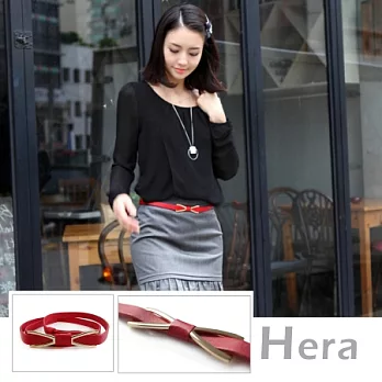 【Hera】簡約質感 線條蝴蝶結造型細版皮帶/腰帶(四色－紅色)