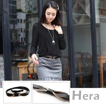 【Hera】簡約質感 線條蝴蝶結造型細版皮帶/腰帶(四色－黑色)