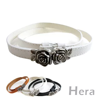 【Hera】典雅氣息 立體玫瑰造型細版皮帶/腰帶(三色－白色)