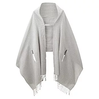 [MUJI 無印良品]棉麻可摺疊附袖口大披肩灰細格