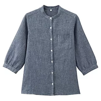 [MUJI 無印良品]女棉麻七分袖立領襯衫M藍色