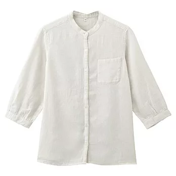 [MUJI 無印良品]女棉麻七分袖立領襯衫S柔白